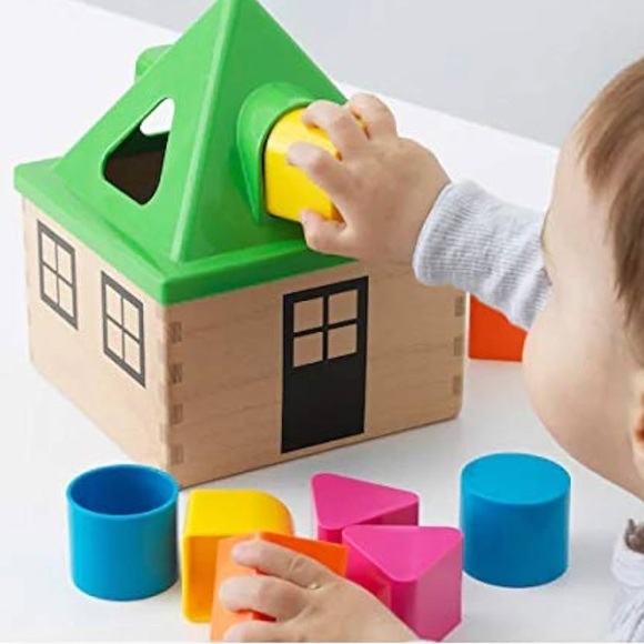 IKEA Shape Sorter Wooden House with Removable Roof and Multi Shapes Montessori - Picture 6 of 7